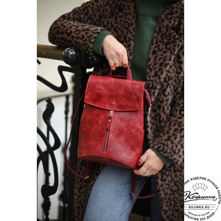 Женский кожаный рюкзак "Ассоль" (рыжий антик)